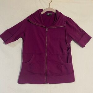 Eddie Bauer Sport Purple Short Sleeve Zip Up Hoodie Bamboo Blend Floral Medium